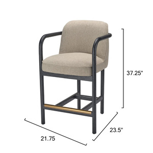 Modern Upholstered <b>Bar</b> <b>Stool</b> Solid Wood Counter Chair Armchair Beige Seat <b>Black</b> Frame for Hotel Kitchen Island - Product Image 2