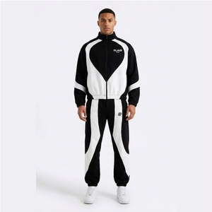 Custom Logo Heavyweight 400gsm <b>Tracksuit</b> Men Urban Streetwear Black <b>White</b> Contrast Curved Panel Fleece Hoodie - Product Image 6