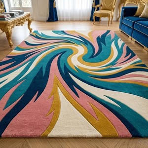 Luxury Abstract Swirl Carpet Colorful Modern Area Rug Luxury Hand Tufted Area Rug Styling Home Rug Living Room Rug Home Decor - Product Image 3