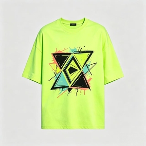 T-shirt à manches courtes pour homme Zhilian, coupe classique, vert fluo, broderie sur le devant, col rond décontracté, jersey 100% coton respirant - Product Image 2