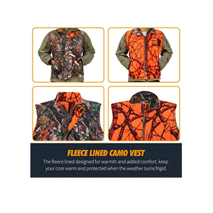 Gilet de chasse camouflage avec intérieur orange, fermeture éclair sur le devant, plusieurs poches, design tactique, utilisation en extérieur - Product Image 2