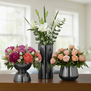 Juego de 3 Jarrones Modernos de Aluminio de Lujo, Color Rosa Mate, Geométricos, Ecológicos, Decorativos para Escritorio, Bodas y Hogar - Product Image 4