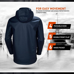 Vestes de pluie pour hommes, veste imperméable pour hommes, tissu extensible, coupe-vent, pliable, capuche, léger, respirant, imperméable d'extérieur - Product Image 5