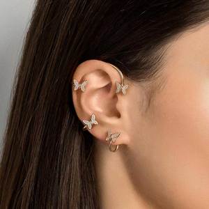 Butterfly <b>Stud</b> <b>Earrings</b> Gold Plated <b>Crystal</b> Rhinestone Pave Setting Women's Fashion Party Jewelry Romantic Style - Product Image 1