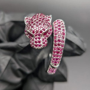 Anillo de Cabeza de Leopardo con Rubí Rosa, Plata 925, Chapado en Oro Blanco de 14K, Anillo de Joyería de Moda Hip Hop de Lujo para Hombre - Product Image 3