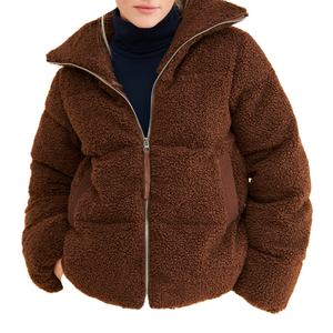 Vestes matelassées en sherpa OEM chaudes pour femmes Prix bas Tendances des tenues d'hiver Col rabattu avec impression de logo personnalisée - Product Image 1