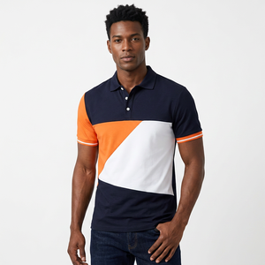 Men's Color Blocked <b>Polo</b> Shirt Short Sleeve Geometric Design Casual Woven Fabric Navy <b>Orange</b> White - Product Image 6