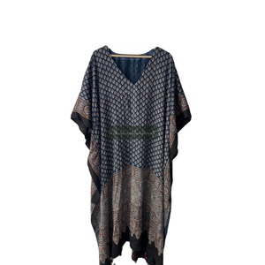 Caftán largo hecho a mano de seda de Modal de verano para mujer, caftán largo Ajrakh con estampado Floral, vestido de caftán Midi, vestido Maxi, ropa de dormir dulce Natural - Product Image 1