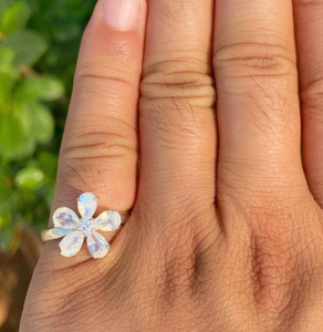 Flower Shape <b>Opal</b> Gemstone <b>Ring</b> in 925 <b>Silver</b> Prong Setting Romantic Style Women's Everyday Wear Jewelry - Product Image 3