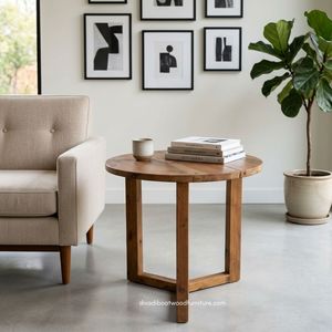 Rustic Handmade Wood Coffee <b>Table</b> <b>Reclaimed</b> Boat Wood Antique Finish Round Top Indoor Outdoor Living Room Furniture - Product Image 2