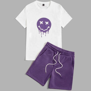 Ensemble deux pièces en coton imprimé OEM de haute qualité pour hommes, grande taille, unisexe, short et t-shirt d'été, ensemble court personnalisé vierge - Product Image 1