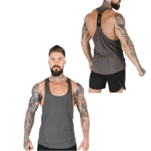 Vêtements de fitness en gros, vêtements de sport, débardeur pour hommes, fitness, coton, polyester, respirant, uni, chemise sans manches pour hommes - Product Image 1