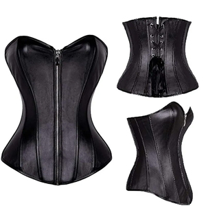 High Quality Black <b>Leather</b> Corset Customized Zipper Front Firm Control Breathable Everyday Waist Cinchers for Ladies Body - Product Image 5