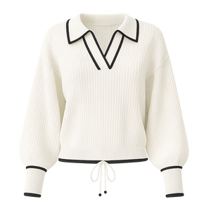 Suéter de Punto de Algodón de Alta Gama para Mujer, Manga Larga, Cuello en V, Elegante y Casual, para Verano, Otoño e Invierno, OEM, ODM, Personalizado - Product Image 6