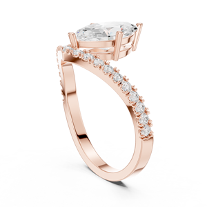 Rose Gold Marquise Cut Diamond Engagement <b>Ring</b> Women's Romantic Style Wedding Band with Side Diamonds - Product Image 2
