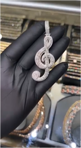 Bijoux Hip Hop tendance, pendentif note de musique en argent sterling 925 avec pavé blanc de moissanite VVS pour hommes et femmes - Product Image 2