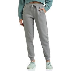 Pantalon de jogging pour femme en coton gris chiné de poids moyen, taille à cordon, vente en gros Europe, pour la détente - Product Image 1