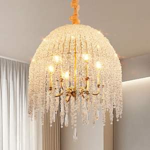 20-Inch 6-Light K9 Crystal Iron Pendant Light Chandelier Elegant Waterfall Design Cascading Crystal Bead <b>Strings</b> <b>Gold</b> Finish - Product Image 4