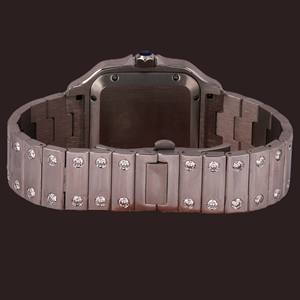 Hermoso Reloj de Pulsera Personalizado con Diamantes de Moissanita, Caja Cuadrada con Bisel, Color Azul, Números Romanos, Fecha Automática, Brillante - Product Image 3