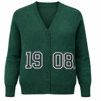 Kardigan Bordir Hijau 1908 Wanita Kancing Depan Rajutan Sweater Lengan Panjang Gaya Kasual Kolej Fashion Knitwear Outerwear