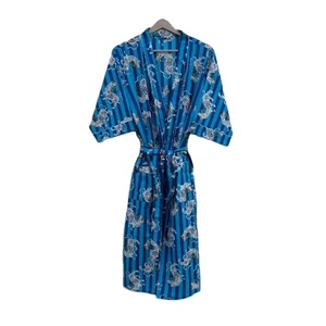 Femmes coton vêtements de nuit bleu imprimé fleuri Robe Maxi demoiselle d'honneur Robe de chambre Kimono peignoir été hôtel en gros - Product Image 3