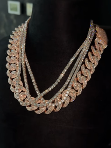 Collar de Lujo con Diamantes de Laboratorio de Corte Brillante Redondo, Chapado en Oro Rosa Sólido, Color G, Joyería de Fiesta para Mujer, Cadena Tipo Tenis con Dije - Product Image 1