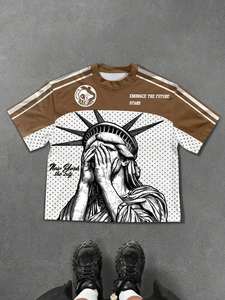 เสื้อยืดเจอร์ซีย์ตาข่ายพิมพ์ลายกราฟิกสไตล์สตรีทแวร์ทรงโอเวอร์ไซส์ พิมพ์ลายรูปปั้นกราฟิก สไตล์สปอร์ต สำหรับทุกเพศ ผู้จำหน่าย - Product Image 4