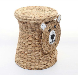 Handmade Natural Water Hyacinth Laundry Bear <b>Baskets</b> <b>Storage</b> Hamper With Lid Nursery Room <b>Large</b> Toy Organizer - Product Image 2