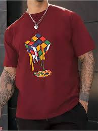 เสื้อยืดแขนสั้นผู้ชายคุณภาพสูงปี 2026 สีแดงเลือดหมู ผ้าฝ้าย สไตล์สตรีทแวร์ พิมพ์ลายกราฟิกก้อนน้ำแข็งละลาย - Product Image 3