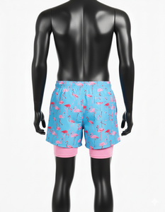 กางเกงชายหาดแบบซับลิเมชั่นสั่งทำพิเศษ 2 in 1 กางเกงว่ายน้ำผู้ชายพร้อมกางเกงเลกกิ้งซับในแบบรัดรูป แฟชั่นทันสมัย แห้งเร็ว - Product Image 3