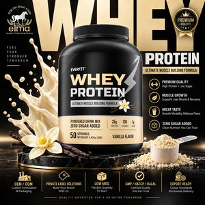Concentré de protéines de lactosérum Elma Food 1KG Sans sucre ajouté 50 portions Formule de croissance musculaire BCAA Sans OGM Poudre de protéines - Product Image 1