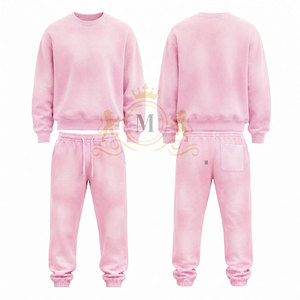 Ensemble de sweat-shirt à col rond pour homme, couleur unie rose, 100% coton, 350 g/m², vêtements décontractés, tricot en molleton français, style automne, jogging - Product Image 1