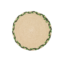 Ensemble de sets de table en jute naturelle tressée faits à la main, imprimé botanique vert, chemin de table ovale, sets de table ronds, vente en gros
