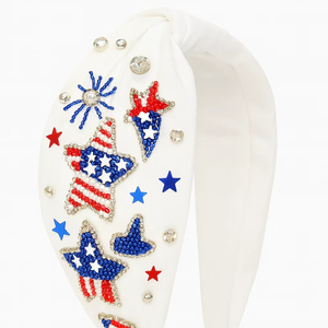 USA Star Beaded <b>Headband</b> 4th of July Patriotic Rhinestone Knot Hairband for Women and Girls Comfortable Embellishments <b>Headbands</b> - Product Image 1