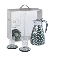 Großhandel Ramadan Nahost Perlmutt-Thermoskanne Tee-Set mit 4 Glas-Teetassen und Untertassen Acrylbox Direkt ab Werk