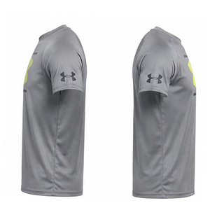 Men's Gray Raglan Sleeve T-<b>Shirt</b> With Yellow Logo Quick Dry Sporty Fit Regular Length O-Neck Knitted <b>Polyester</b> Men's T-<b>Shirts</b> - Product Image 6