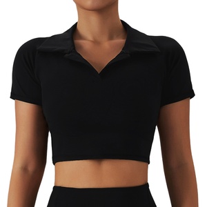 เสื้อโปโลสำหรับผู้หญิงเสื้อกีฬาเสื้อครอปท็อปเสื้อโปโลสีพื้นใส่เล่นกอล์ฟ - Product Image 6