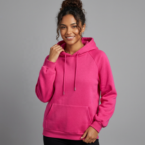 Sudadera con Capucha Rosa de Forro Polar, Manga Raglán, Color Sólido, Corte Regular Informal, Unisex, para Otoño - Product Image 1