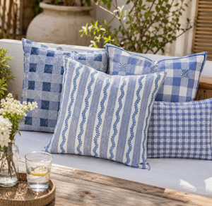 Customize 100% Pure Linen Blue Striped Cushion <b>Cover</b> <b>for</b> Home <b>Sofa</b> Couch Decor Classic Embroidery Pillow Case Manufacturer - Product Image 1