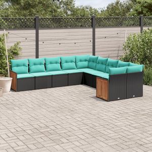 Set Divano da Esterno in Polyrattan Nero da 10 Pezzi con Cuscini e Elegante Soluzione di Stoccaggio - Product Image 1