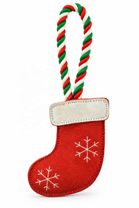 Red Suede Stocking <b>Pet</b> Chew <b>Toy</b> with Braided Rope Loop and White Snowflake Design Holiday <b>Pet</b> <b>Toy</b> for Interactive Play & Chewing - Product Image 5