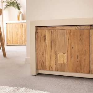 Mueble TV Vandana Mira Stellar con 2 puertas y 1 estante en madera efecto hormigón y madera reciclada - Product Image 2