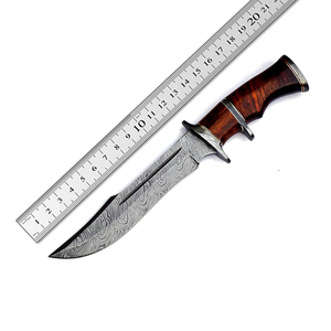 Couteau en acier Damas avec manche en bois, lame à pointe tombante, bord biseauté, épaisseur 0,7 mm, qualité DIY - Product Image 1