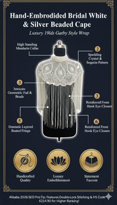 Chal de Lujo con Cuentas de Perlas y Flecos Largos para Novias, Vestidos de Noche, Accesorios para Fiestas Formales, Suministro al por Mayor, Capa Ellora - Product Image 6