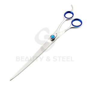 Professional Stainless Steel Hair Cutting Scissors with Scalloped Blade and Blue Sparkle Finger <b>Ring</b> Inserts - Product Image 4