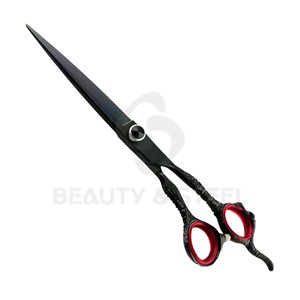 Professional Matte Black Hair Cutting Scissors with Dragon Claw Handle Design and Red Comfort <b>Ring</b> Inserts - Product Image 1