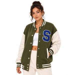 Chaqueta Universitaria Azul Marino y Blanca para Mujer, Manga Larga, Logotipo con Letra P, Cuello Camisero, Largo Regular, Estilo Otoñal - Product Image 4