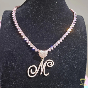 Personalized Cursive " M " <b>Initial</b> Pendant Necklace Diamond Tennis <b>Chain</b> Jewelry For Women - Product Image 3