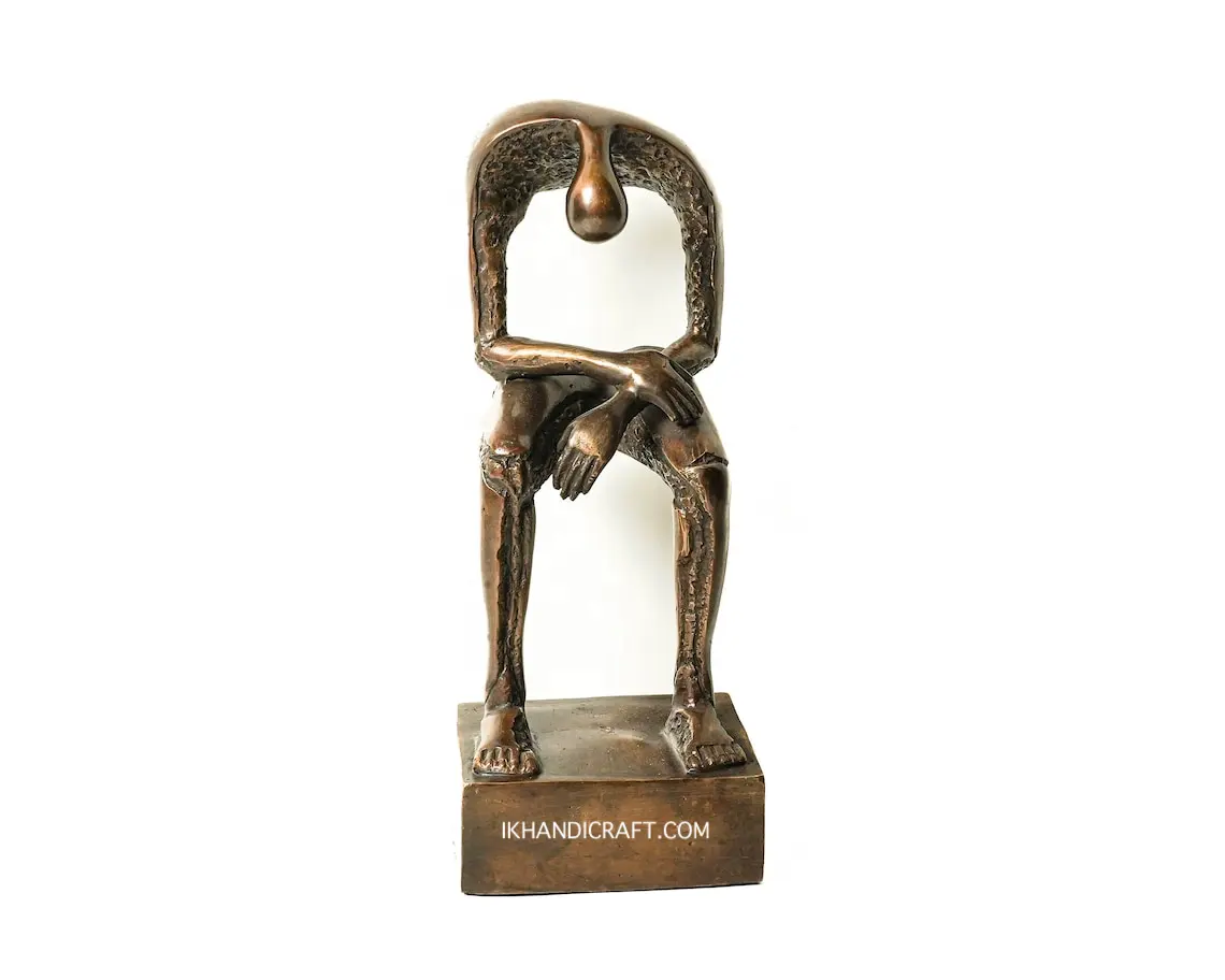 Statue commémorative moderne en cuivre ou en argent sterling I Sculpture en bronze moderne assise 13 pouces/33 cm Art abstrait l assis Géant Nouvelle maison