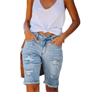 Shorts en jean décontractés respirants grande taille pour femme, style streetwear, qualité supérieure, sur mesure, nouvelle collection été - Product Image 1